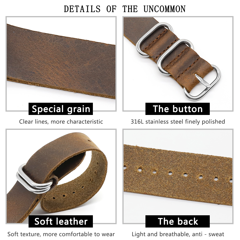 Genuine Leather Watch Band 18m - đánh giá và giá Nato Strap Nylon
