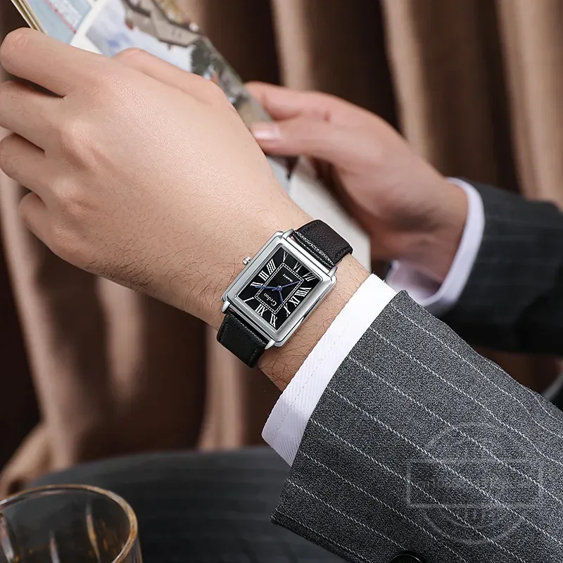 New Fashion Designer Rectangle - đánh giá và giá Leather Watch Band Men