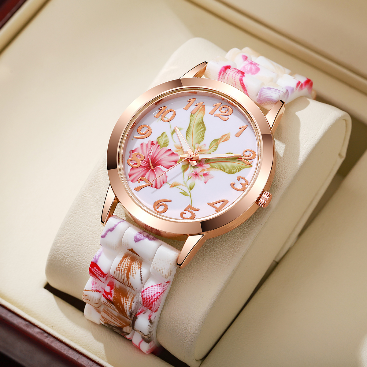 Fashion Flowers Printed Women  - đánh giá và giá Silicone Band Women