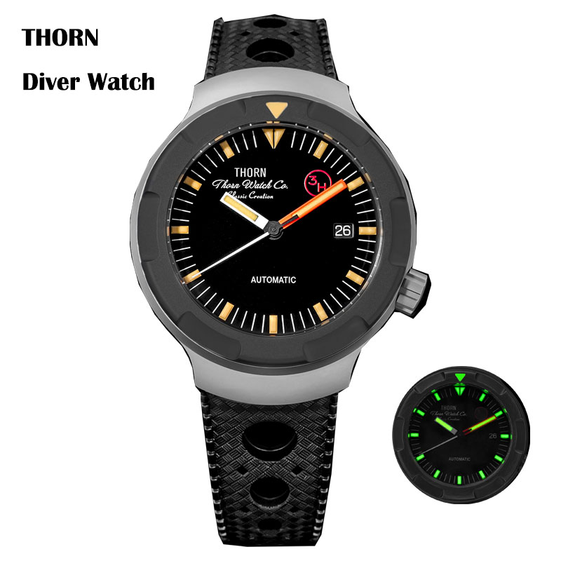 Thorn 42mm Men's Retro Titaniu - đánh giá và giá Rubber Strap Diver